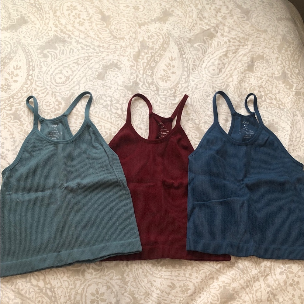 Women's Seamless Crop Tank Tops - Light Blue, Burgundy Brown, Teal